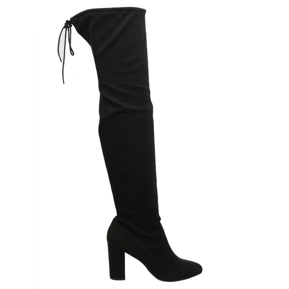 Sexy Black Faux Suede Knee High Block Heel Boot - Picture 7 of 9